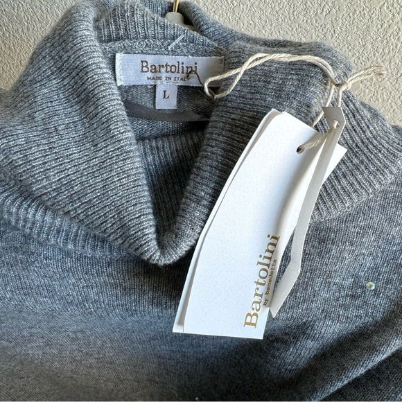 Bartolini Turtleneck Sweater Wool Cashmere Rhinestone Sparkle Holiday Gray L NWT - Picture 10 of 12